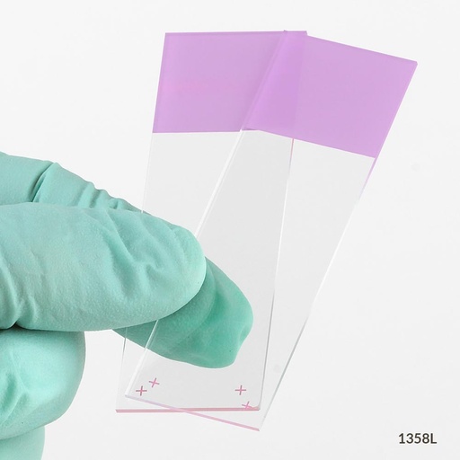 [1358L] Globe Scientific Diamond 25 mm x 75 mm 90° Ground Edge Charged White Glass Microscope Slides, Lilac, 1440/Case