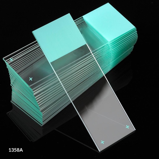 [1358A] Globe Scientific Diamond 25 mm x 75 mm 90° Ground Edge Charged White Glass Microscope Slides, Aqua, 1440/Case