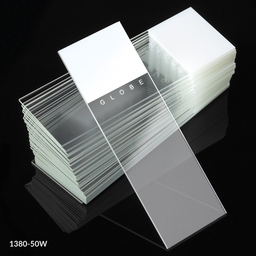 [1380-50W] Globe Scientific Diamond 25 mm x 75 mm White Frosted Glass Microscope Slides w/ 90° Corners, White, 1440/Case