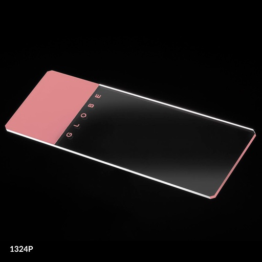 [1324P] Globe Scientific 25 mm x 75 mm 90° Ground Edge Glass Microscope Slides w/ Safety Corners, Pink, 1440/Case