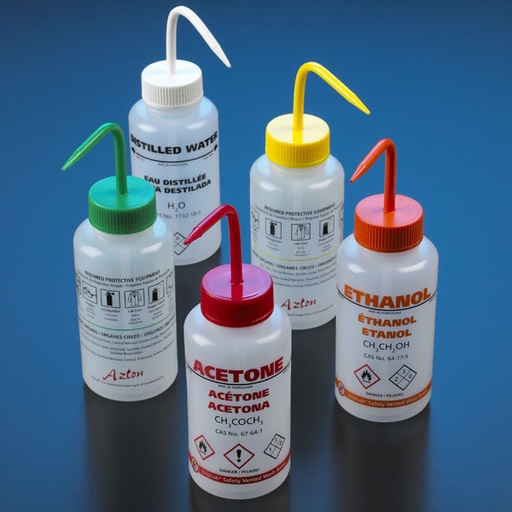 [WGW539VTML-GHS] Globe Scientific 500 ml LDPE GHS Safety Vented Isopropanol Wash Bottles w/ Yellow Cap, 5/Box