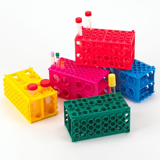 [456945B] Globe Scientific Tuffblok XL 8" x 4" x 3.8" PP 4-Way Link Together Tube Racks, Blue, 5/Pack