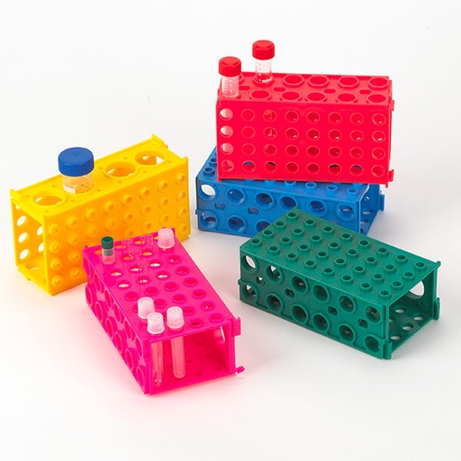 [456940G] Globe Scientific Tuffblok 6.7" x 3.8" x 2.4" PP 4-Way Interlocking Tube Racks, Green, 5/Pack