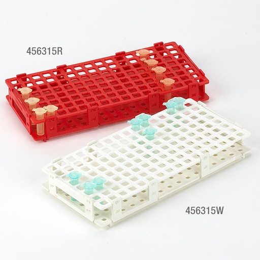 [456315W] Globe Scientific 128-Place PP High Capacity Snap Together Rack for 1.5 ml & 2.0 ml Microtubes, White