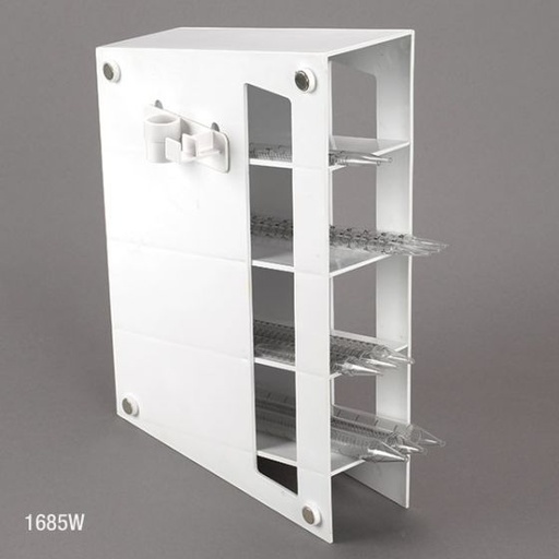 [1685W] Globe Scientific 11.4" x 3.3" x 15.5" ABS Serological Magnetized Pipette Storage Rack, White