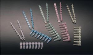 [T320-3R] Simport Amplitube™ PCR Reaction Strip with Attached Individual Caps, Dome Cap, Red