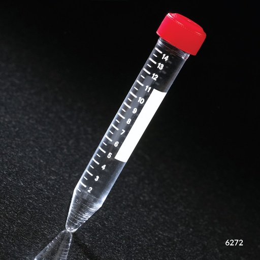 [6272] Globe Scientific 15 ml PS Sterile Centrifuge Tube w/ Attached Red Screw Cap, 500/Case