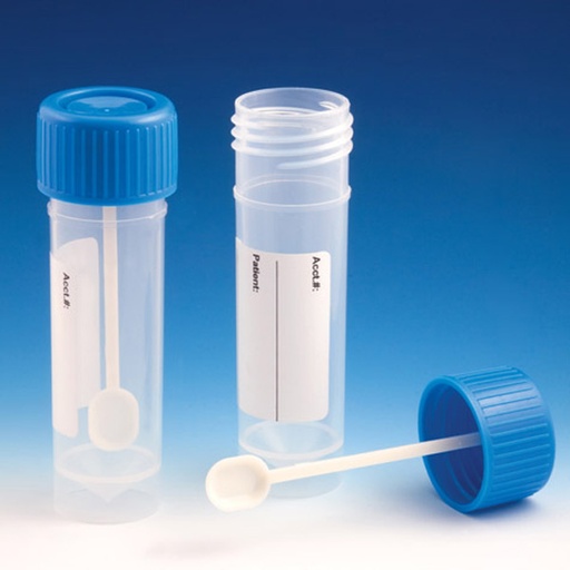 [109120L] Globe Scientific 30 ml PP Fecal Self-Standing Containers w/ Screwcap & Patient ID Label, 500/Case