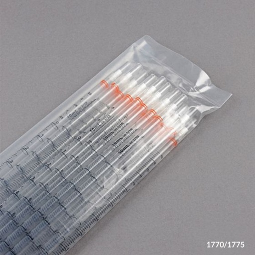 [1775] Globe Scientific 10 ml Polystyrene Non-Sterile Serological Pipettes, Orange Striped, 250/Case