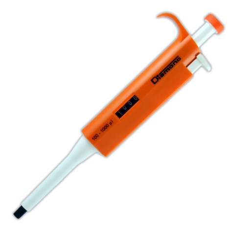[3301-1000] Globe Scientific Diamond 100-1000µl TPE Adjustable Volume Pipettor, Orange
