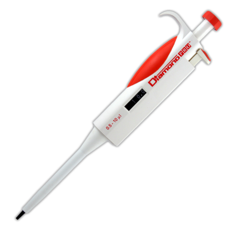 [3311-10] Globe Scientific Diamond Pro 0.5-10µl TPE Adjustable Volume Pipettor, Red