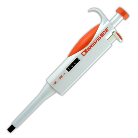 [3311-1000] Globe Scientific Diamond Pro 100-1000µl TPE Adjustable Volume Pipettor, Orange