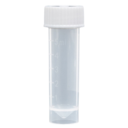[6101] Globe Scientific 5 ml PP Self-Standing Transport Tubes w/ White Screw Cap, 1000/Case