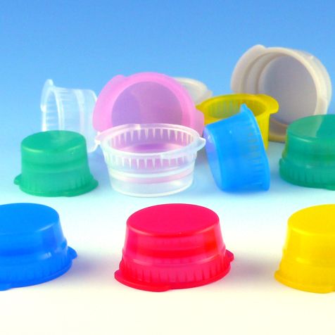 [113141R] Globe Scientifc 16mm Polyethylene Snap Caps with 2-Thumb Tab, Red