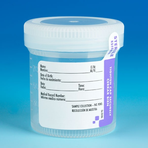 [6526] Globe Scientific Tite-Rite 90 ml PP Wide Mouth Containers w/ White Screw Cap and ID Label, 300/Case