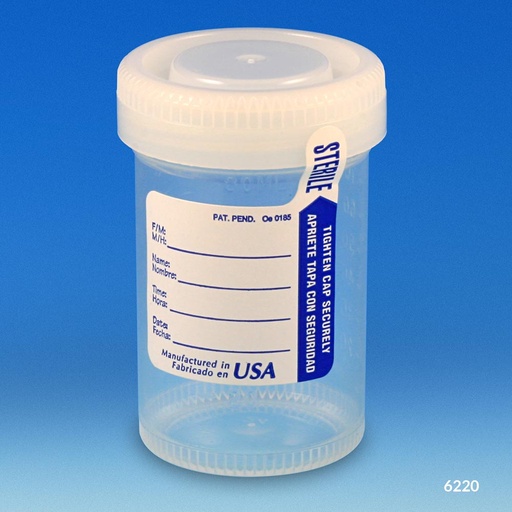 [6220] Globe Scientific 90 ml PP Tite-Rite Container w/ Attached White Screw Cap and ID Label, 400/Case
