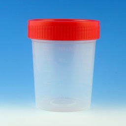 [GLS 5915] Globe Scientific 4 oz PP Non-Sterile Specimen Containers w/ 1/4-Turn Red Screwcap, 500/Case