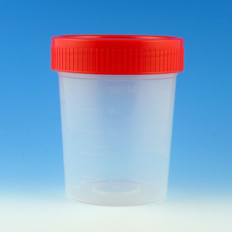 [5915] Globe Scientific 4 oz PP Non-Sterile Specimen Containers w/ 1/4-Turn Red Screwcap, 500/Case