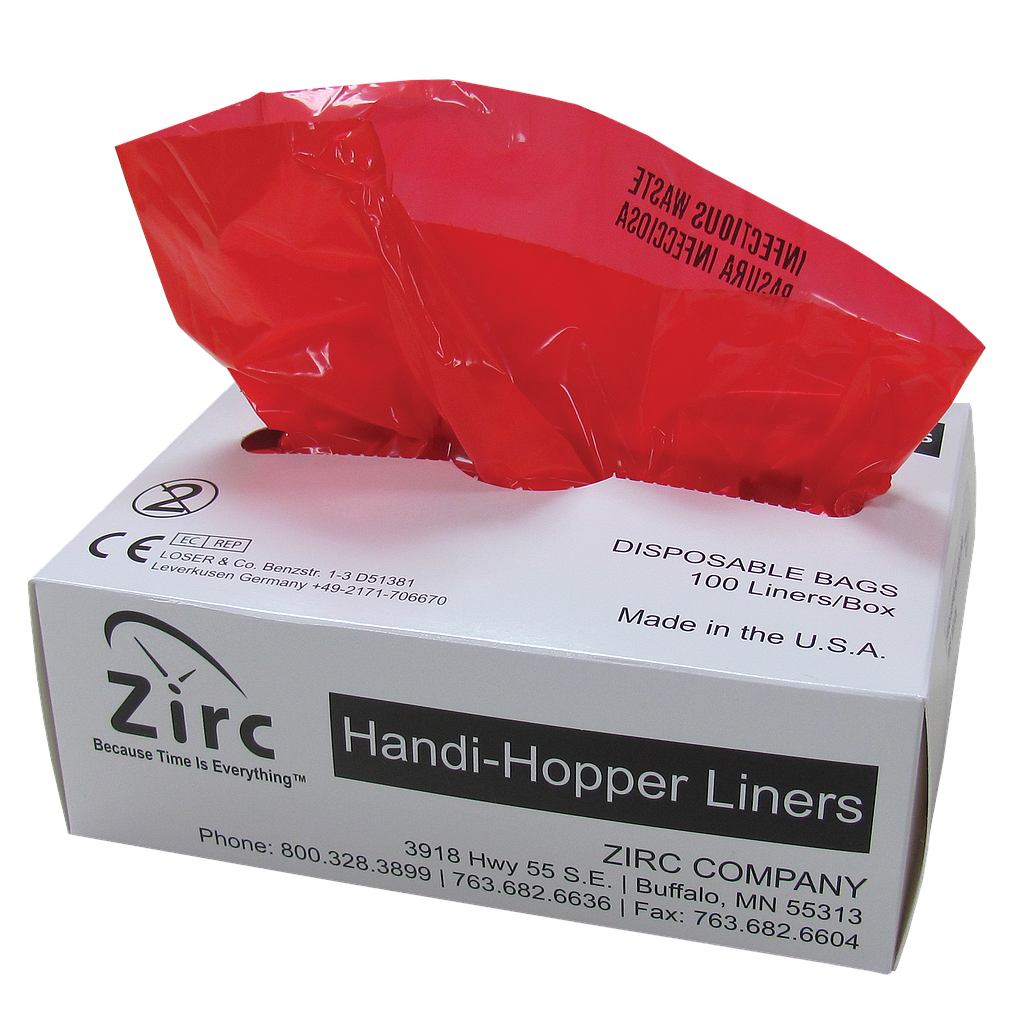 [20Z405] Zirc Handi Hopper Liners (100-Box) Bio-hazard