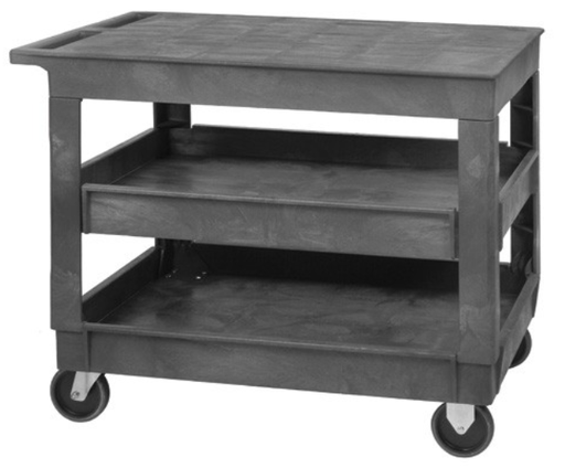 [PFTC4026-33-3] Quantum Plastic Flat Top Shelf, Cart, 40"L x 26"W x 32.5"H, 3 Shelves, Gray