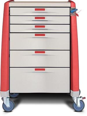 [AM10MC-ER-B-DR511] Capsa Avalo Standard Medical Cart w/(5) 3"/(1) 6"/(1) 10" Drawers & Break Away Lock, Extreme Red