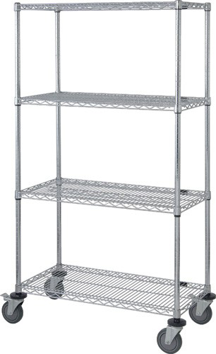 [M1836C47] Quantum Medical Chrome 4 Wire Shelf Mobile Cart, 18"W x 36"L x 80"H