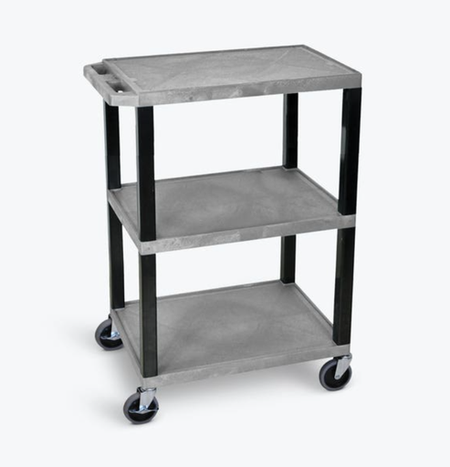 [WT34GYS] Luxor TUFFY 34" 3-Shelf Multi Purpose Utility Cart, 24" x 18", Gray/Black, Flat Shelves