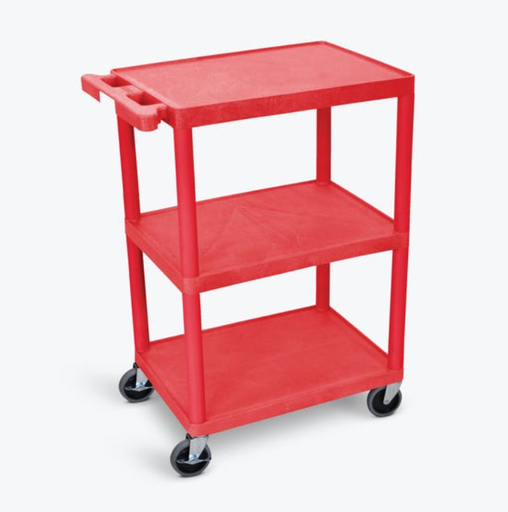[HE34-RD] Luxor ENDURA 34" 3-Shelf Utility Cart, 24" x 18", Red, Flat Shelves