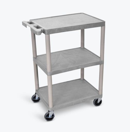 [HE34-G] Luxor ENDURA 34" 3-Shelf Utility Cart, 24" x 18", Gray, Flat Shelves