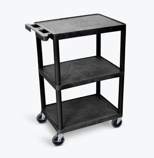 [HE34-B] Luxor ENDURA 34" 3-Shelf Utility Cart, 24" x 18", Black, Flat Shelves
