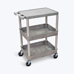 [STC211-G] Luxor Flat Top Utility Carts, , Middle/Bottom Tub Shelves (2.75&quot; Deep each), Gray