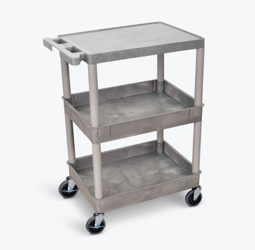 [STC211-G] Luxor ENDURA 34" 3-Shelf Utility Cart, 24" x 18", Gray, Tub/Flat Shelves