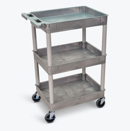 [STC111-G] Luxor ENDURA 34" 3-Shelf Utility Cart, 24" x 18", Gray, Tub Shelves