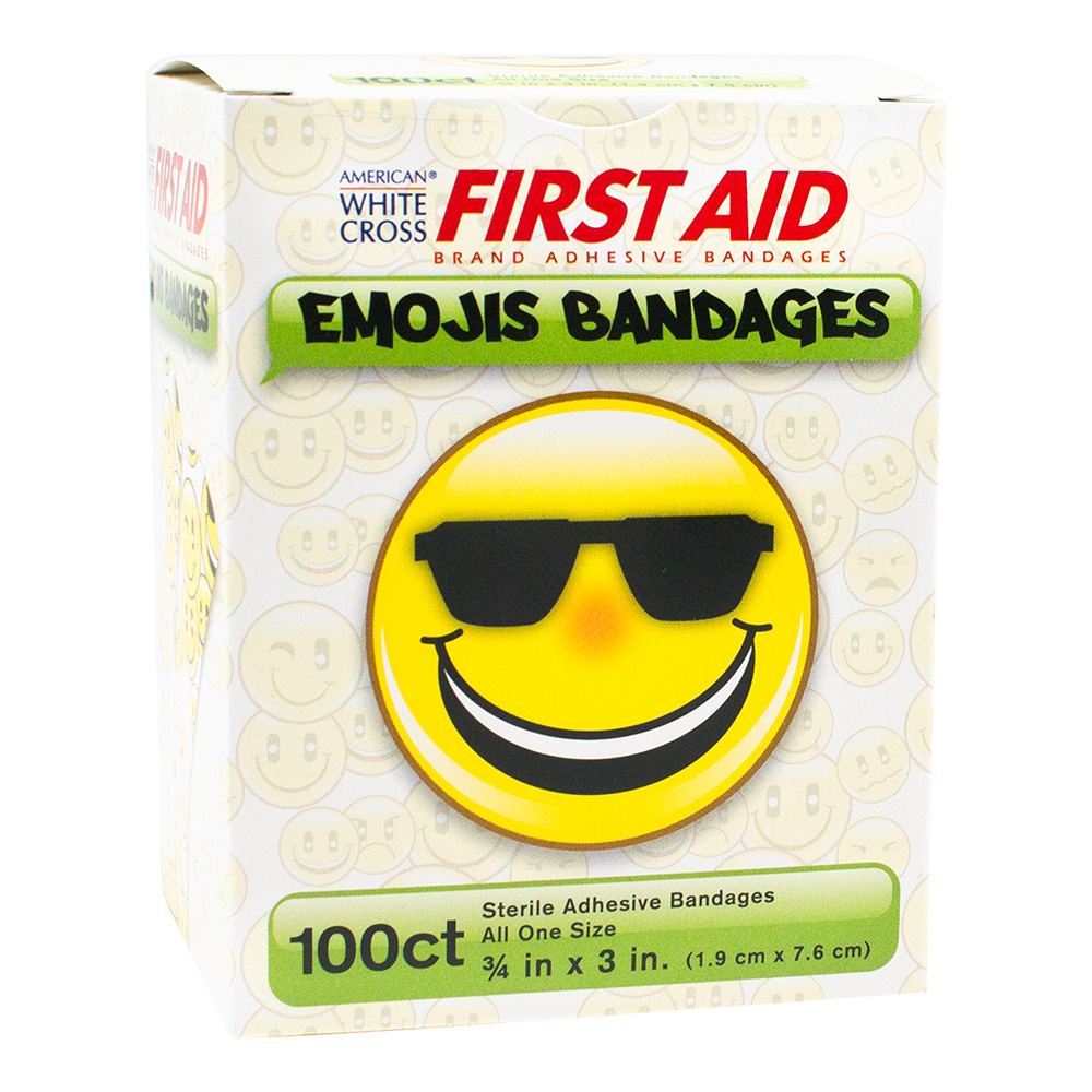 [15606] Dukal American White Cross 3/4 x 3 inch Emoji Adhesive Bandages, 1200/Pack