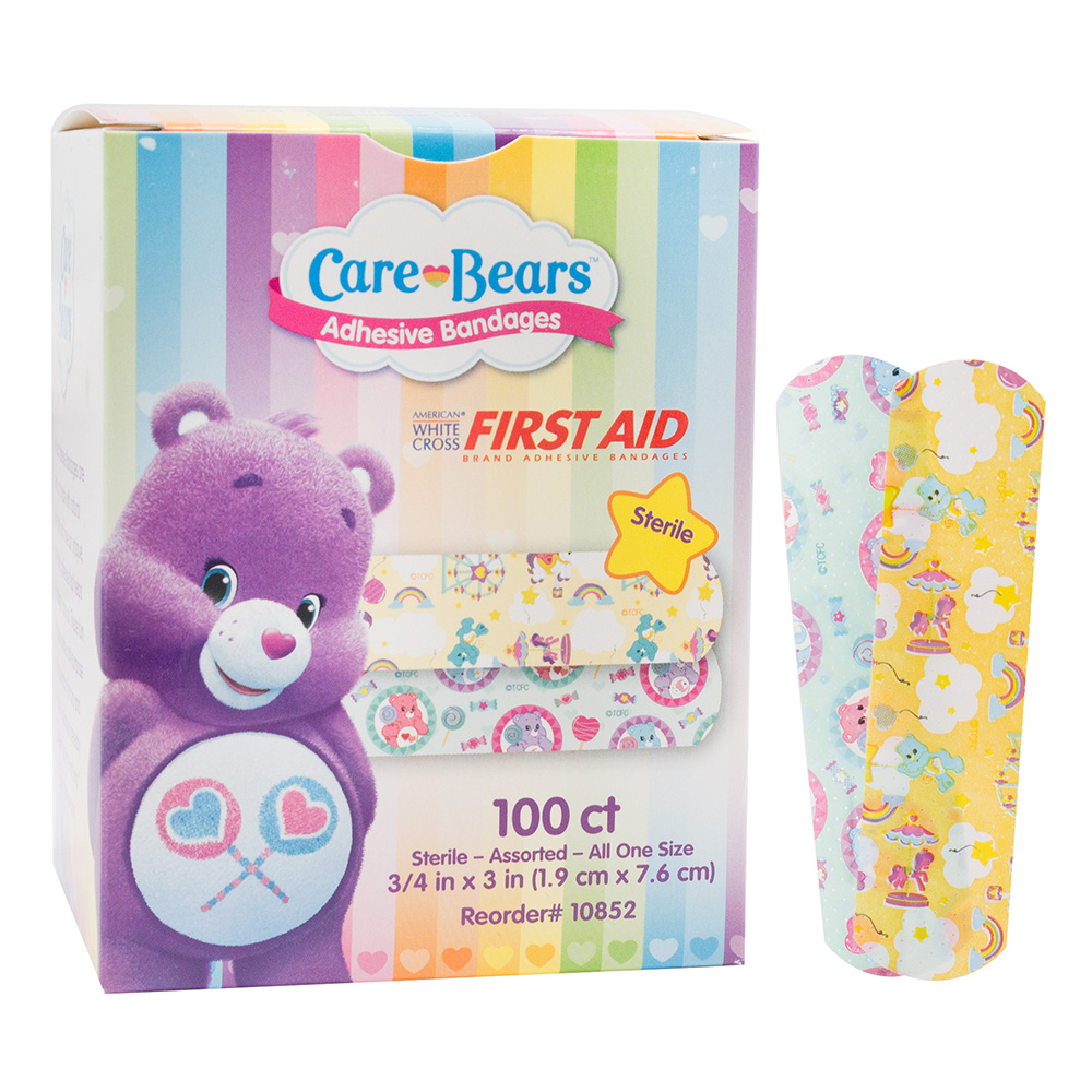 [10852] Dukal American White Cross 3/4 x 3 inch Care Bears Adhesive Kid Design Bandages, 1200/Pack, Stat Strip