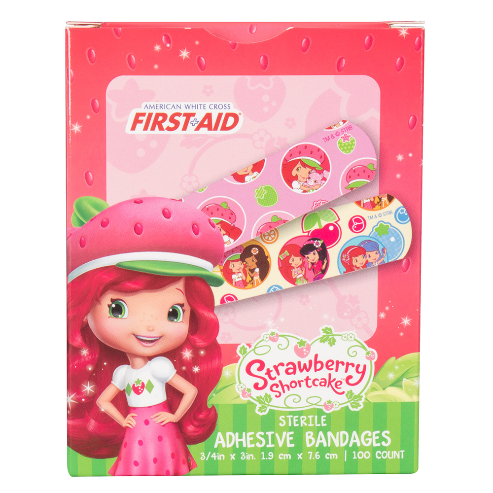 [10851] Dukal American White Cross 3/4 x 3 inch Strawberry Shortcake Adhesive Kid Design Bandages, 1200/Pack
