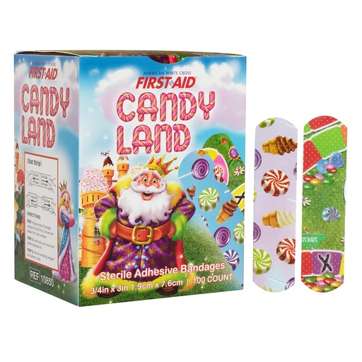 [10850] Dukal American White Cross 3/4 x 3 inch Candy Land Adhesive Kid Design Bandages, 1200/Pack