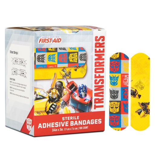 [10847] Dukal American White Cross 3/4 x 3 inch Transformers Adhesive Kid Design Bandages, 1200/Pack