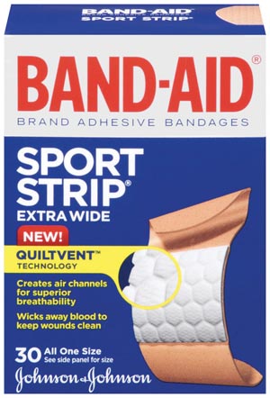 [004723] J&J Band-Aid® Sport Strip® Adhesive Bandages, X-Wide All One Size, 30/bx