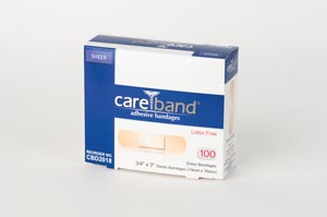 [CBD2018] Aso Careband™ Sheer Adhesive Strip Bandages, ¾" x 3", Latex Free (LF), 100 bx