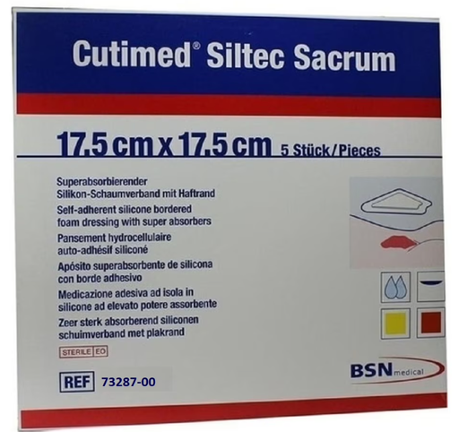 [7328700] BSN Medical Cutimed Siltec Sacrum Dressing, 7" x 7", Sterile, 5/bx