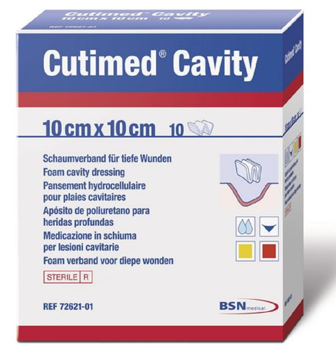 [7262101] BSN Medical Cutimed Cavity Absorbent Foam Dressing, 10cm x 10cm, Sterile, 5/bx