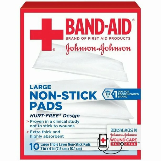 [116143] Johnson & Johnson Band-Aid 3 inch x 4 inch Large First Aid Non-Stick Pads, 24 Boxes/Case