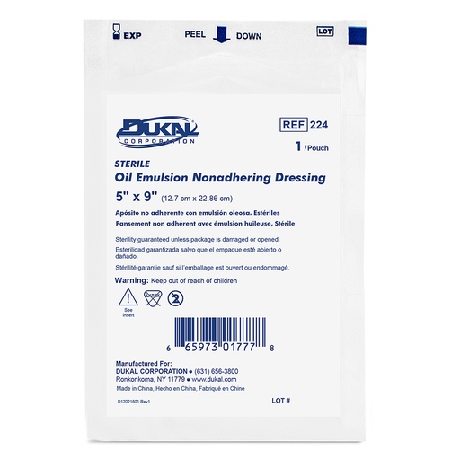 [224] Dukal 5 x 9 inch Oil Emulsion Dressing, 12/Pack
