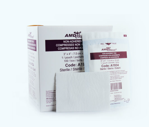 [A1934] Amd Medicom Non-Adherent Pads, 4" X 3", Sterile, 100 bx