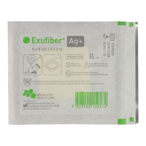 [603421] Molnlycke Exufiber Ag+ 2 inch x 2 inch Silver Gelling Fiber Dressings, 40/Case
