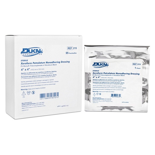 [215] Dukal 4 x 4 inch Xeroform Dressing, 25/Pack