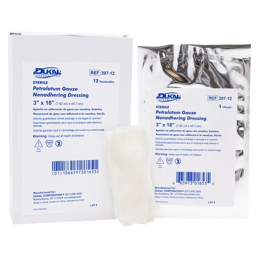 [207-12] Dukal 3 x 18 inch Petrolatum Dressing, 12/Pack