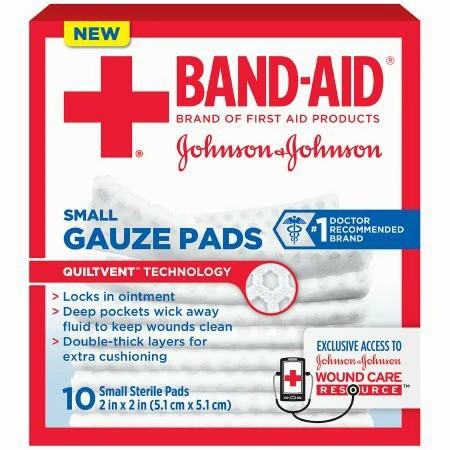 [116569] Johnson & Johnson Band-Aid 2 inch x 2 inch 10 Count First Aid Small Gauze Pads, 24 Boxes/Case