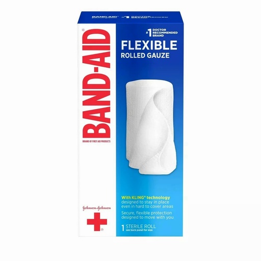 [116139] Johnson & Johnson Band-Aid 4 inch x 2.5 yds First Aid Flexible Rolled Gauze Bandages, 24 Boxes/Case